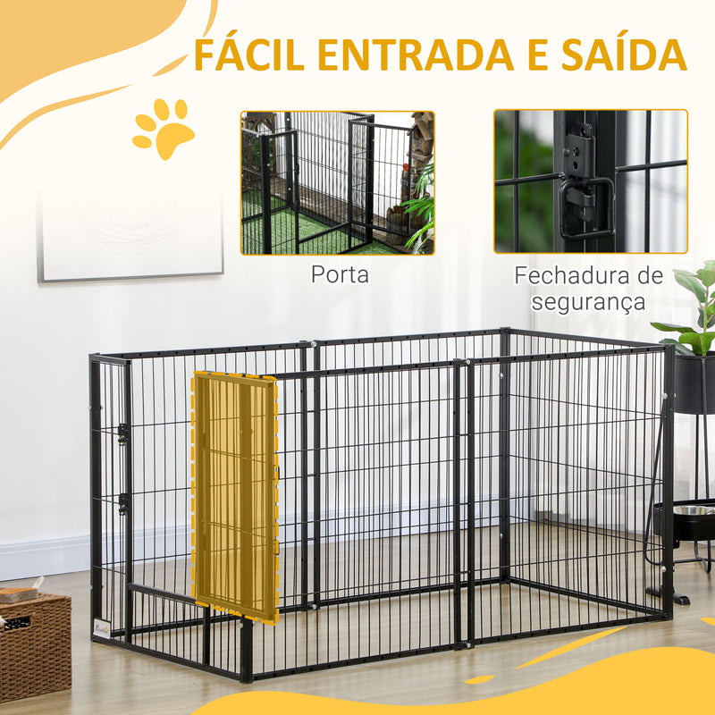 Parque para Cães de 6 Painéis Gaiola de Metal para Animais de Estimação com Largura Ajustável e Estrutura de Aço 82,5-150x79x81 cm Preto