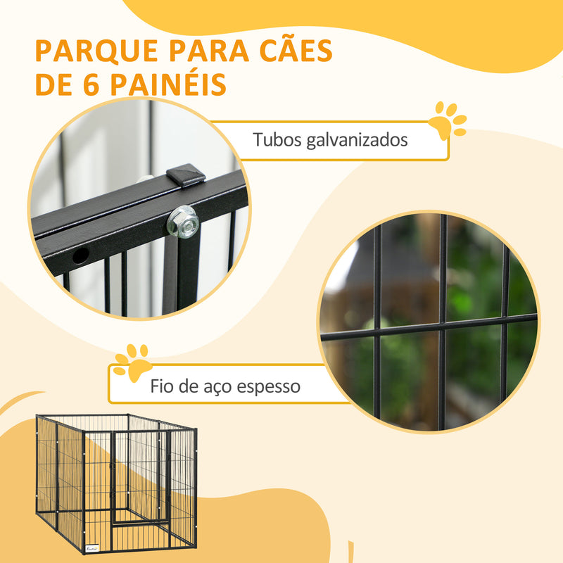 Parque para Cães de 6 Painéis Gaiola de Metal para Animais de Estimação com Largura Ajustável e Estrutura de Aço 82,5-150x79x81 cm Preto