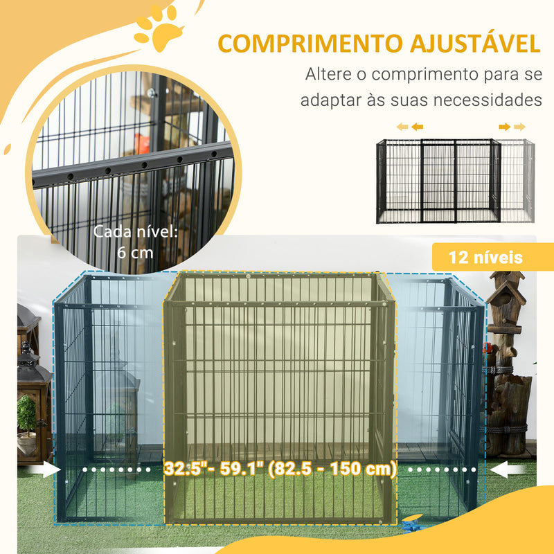 Parque para Cães de 6 Painéis Gaiola de Metal para Animais de Estimação com Largura Ajustável e Estrutura de Aço 82,5-150x79x81 cm Preto