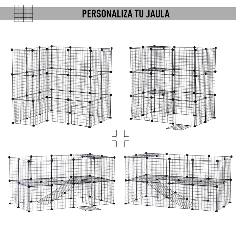 Cerca de metal com 36 painéis Pequenos animais Destacáveis DIY Design Preto 146x73x73cm