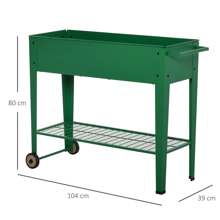 Horta Vertical Elevada de Metal Horta Vertical com Rodas Alça Lateral e Prateleira Inferior para Cultivo de Plantas Flores 104x39x80cm Verde