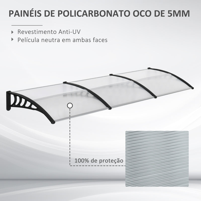 Marquise de Proteção 300x96cm Marquise Exterior para Portas e Janelas Contra o Sol e Chuva com Suporte Liga de Alumínio Policarbonato Transparente