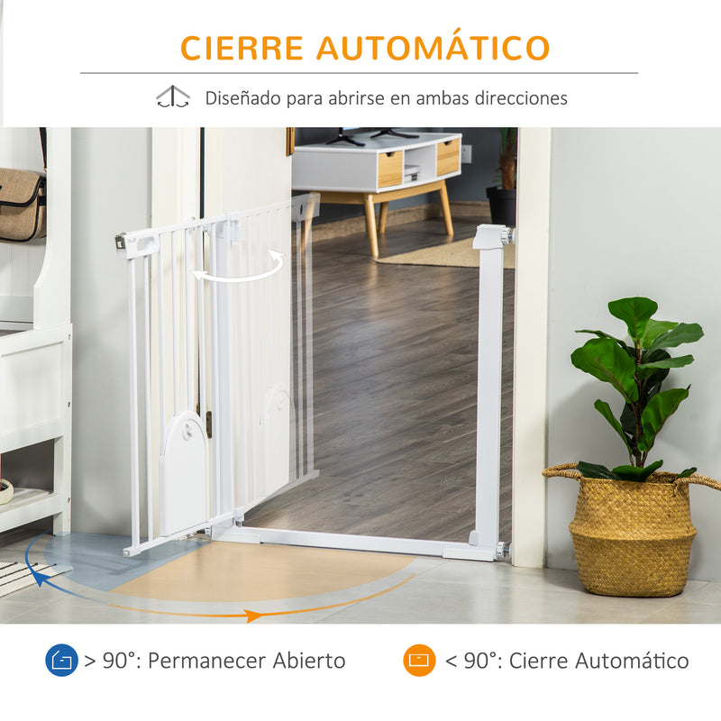 Barreira de Segurança de Cães Animais de Estimação para Escadas e Portas 75-103cm com 2 Extensões Fechamento Automático e Sistema de Duplo Bloqueio Aço Branco