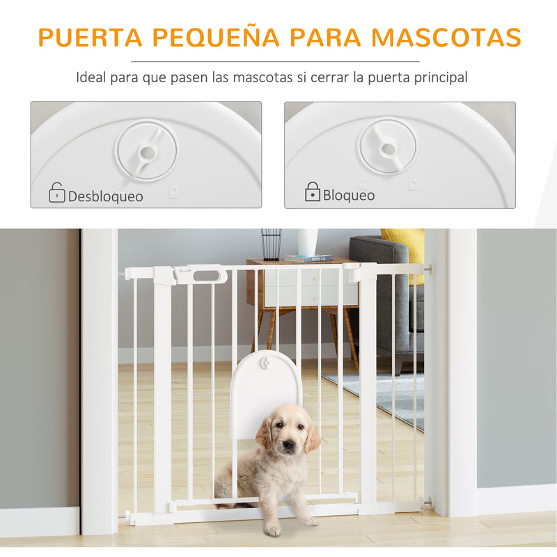 Barreira de Segurança de Cães Animais de Estimação para Escadas e Portas 75-103cm com 2 Extensões Fechamento Automático e Sistema de Duplo Bloqueio Aço Branco