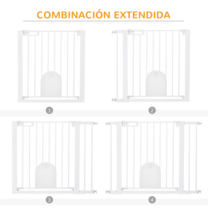 Barreira de Segurança de Cães Animais de Estimação para Escadas e Portas 75-103cm com 2 Extensões Fechamento Automático e Sistema de Duplo Bloqueio Aço Branco