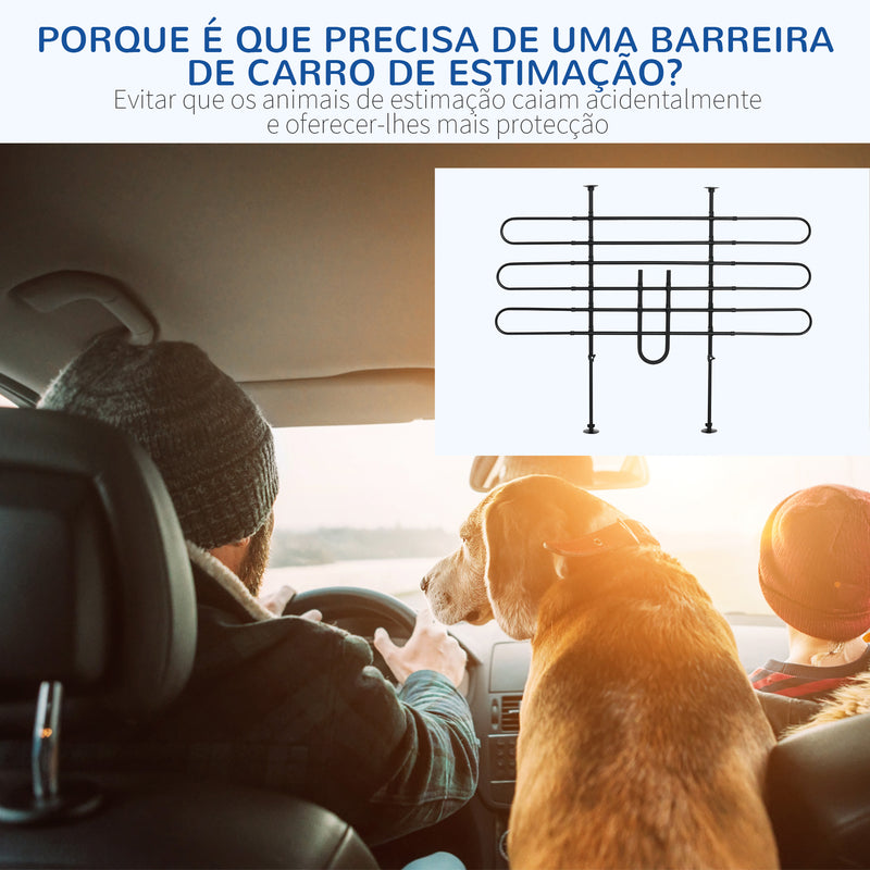 Grade de Segurança de Carro para Cães Ajustável em Largura e Altura 87-135x85x120cm Grade Separadora para Porta Malas de Carro Universal Metal Preto