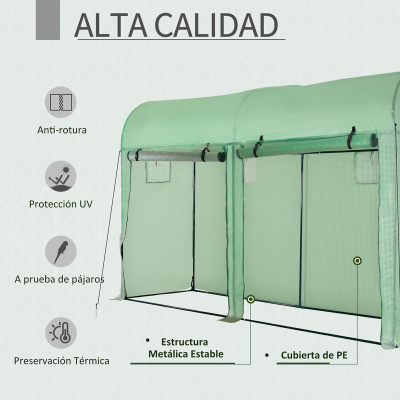 Estufa Jardim Tipo Túnel com 4 janelas e 2 portas para Plantas de PE de aço 300x100x200 cm Verde