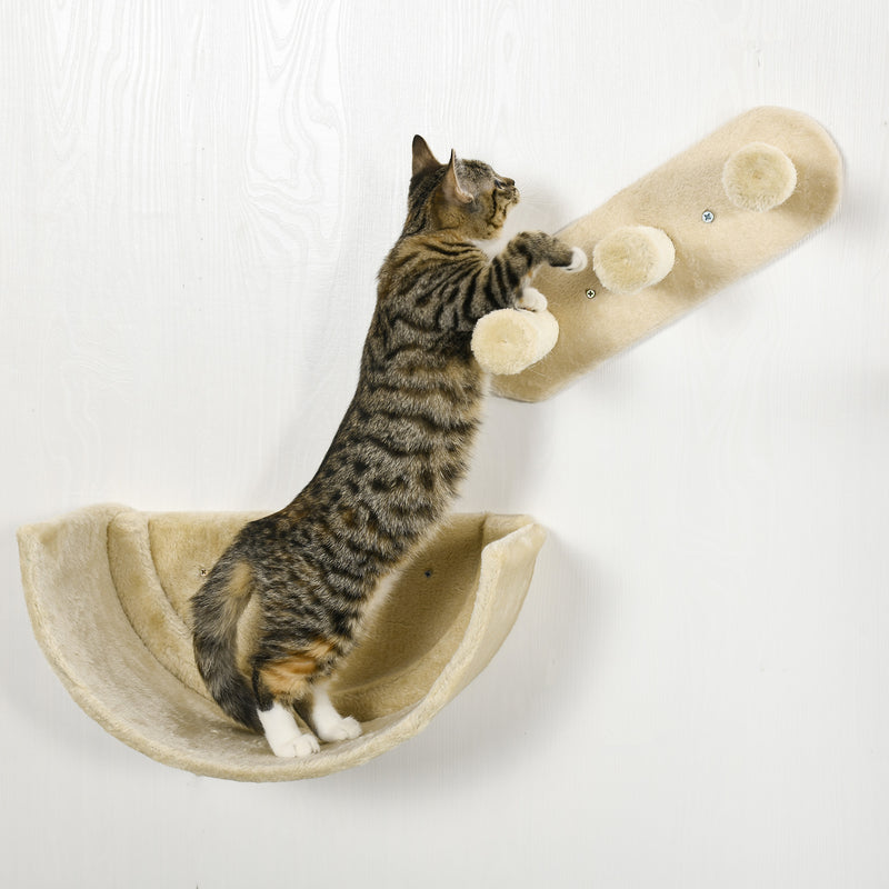 Prateleiras de Escalada para Gatos de Parede Conjunto de Prateleiras para Gatos 4 Peças com Rede Plataforma Semicircular Plataformas de Salto e Poste de Sisal Bege