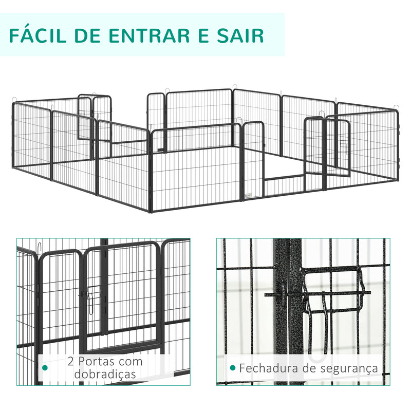 Parque para Cães com 12 Painéis Recinto para Animais de Estimação Modular com 2 Portas para Interior e Exterior Aço 80x60 cm Preto