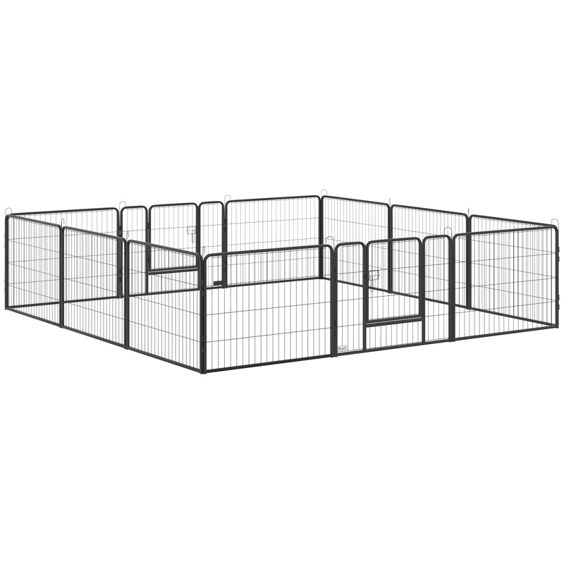 Parque para Cães com 12 Painéis Recinto para Animais de Estimação Modular com 2 Portas para Interior e Exterior Aço 80x60 cm Preto