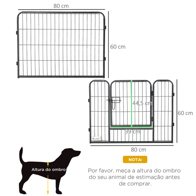 Parque para Cães com 12 Painéis Recinto para Animais de Estimação Modular com 2 Portas para Interior e Exterior Aço 80x60 cm Preto