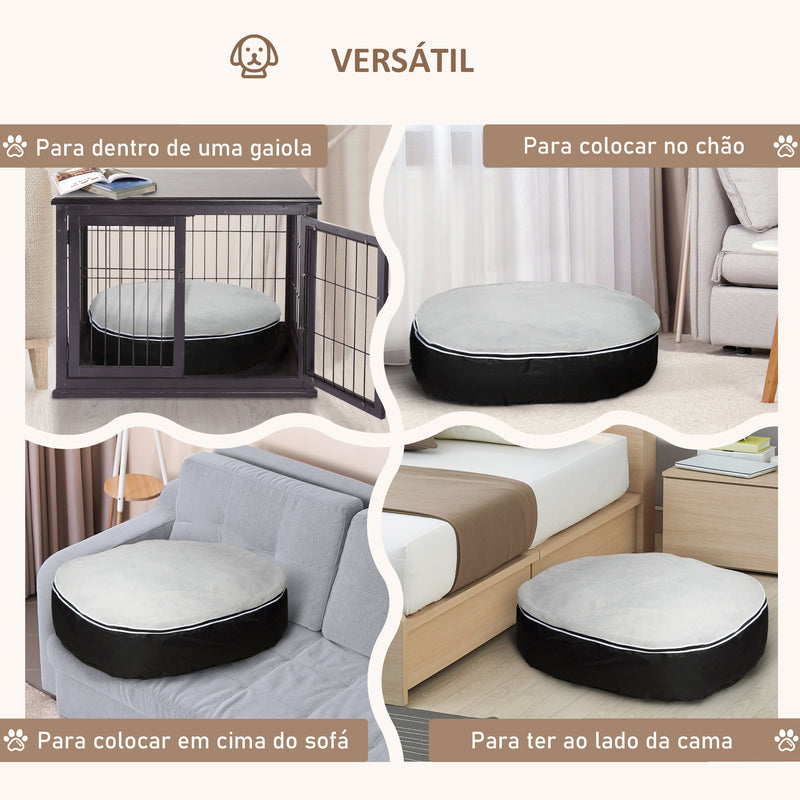 Cama para Cães e Gatos Lavável com Capa Removível Almofada para Cães de Tamanho Mediano Tecido de Oxford e Pelúcia Suave 80x72x18cm Cinza e Preto