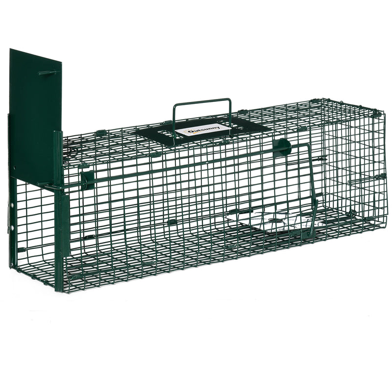 Armadilha para Animais Vivos com Porta Gaiola de Captura com Alça de Transporte para Coelhos Raposas Pequenas 60x18x20cm Verde Escuro