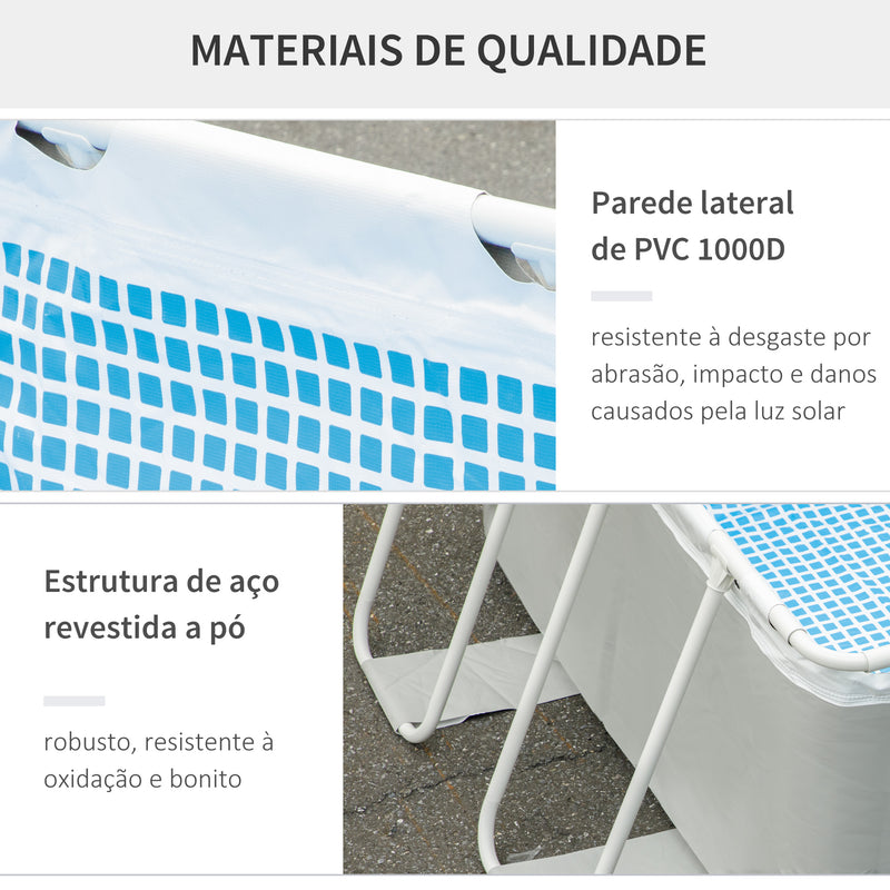 Piscina Desmontável Tubular 340x215x80cm Piscina Retangular de Exterior com Purificador 4.000L/H Mangueiras de Comprimento 100cm e Estrutura de Aço 4200L Cinza