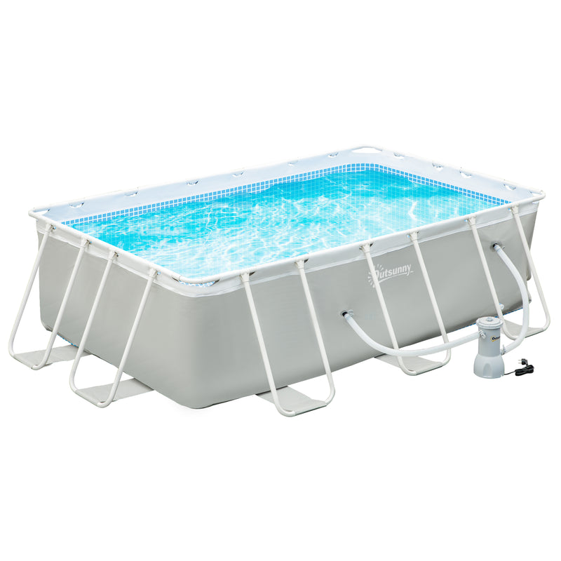 Piscina Desmontável Tubular 340x215x80cm Piscina Retangular de Exterior com Purificador 4.000L/H Mangueiras de Comprimento 100cm e Estrutura de Aço 4200L Cinza