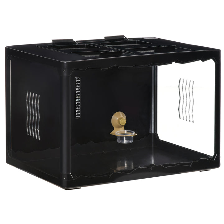 Terrário para Reptéis Terrário para Insetos de Acrílico com Comedouro Termômetro 2 Suportes para Lâmpada E27 e Interruptor para Largato Camaleão 60x40x40,5cm Preto