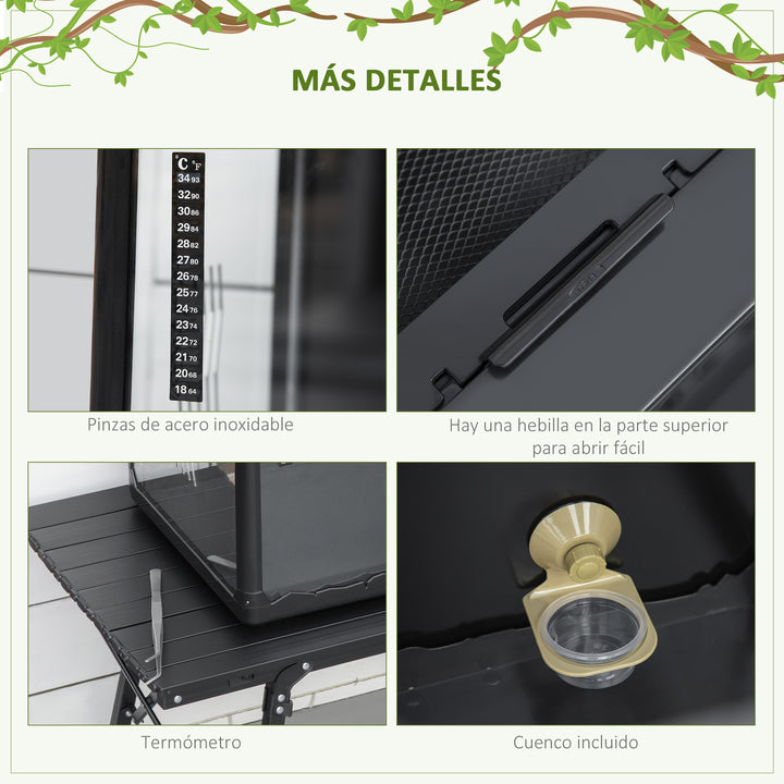Terrário para Reptéis Terrário para Insetos de Acrílico com Comedouro Termômetro 2 Suportes para Lâmpada E27 e Interruptor para Largato Camaleão 60x40x40,5cm Preto