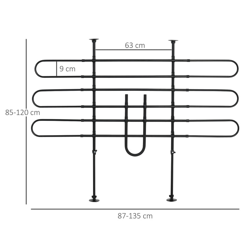 Grade de Segurança de Carro para Cães Ajustável em Largura e Altura 87-135x85x120cm Grade Separadora para Porta Malas de Carro Universal Metal Preto