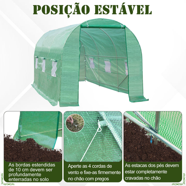 Estufa de Cultivo para Terraço ou Jardim – Cor verde – Tubo Aço e PE 140g/? - 450x200x200 cm
