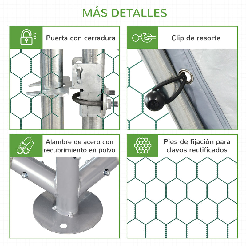 Galinheiro ao ar livre Gaiola para aves domésticas de metal galvanizado com fechadura e cobertura Oxford 280x570x195cm