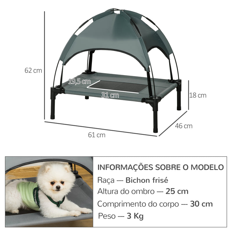 Cama Elevada para Animais de Estimação Portátil com Toldo Amovível Tecido Respirável para Interior e Exterior 61x46x62 cm Cinza