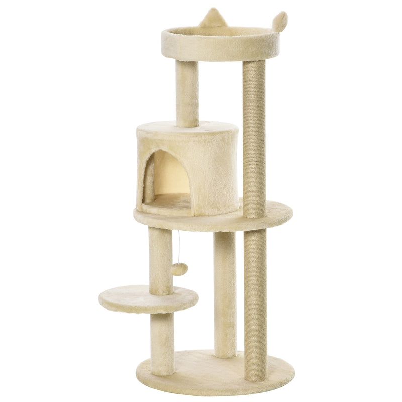 Árvore Arranhador para Gatos de 104 cm Arranhador para Gatos com Plataforma Caverna Postes de Sisal e Bola Suspensa 48x48x104 cm Bege