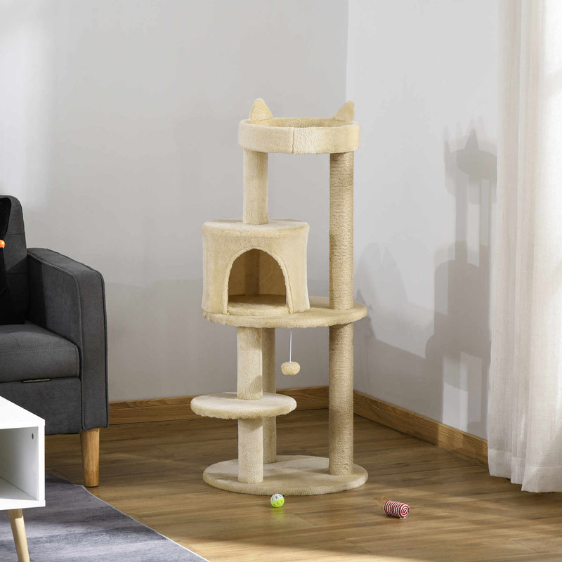 Árvore Arranhador para Gatos de 104 cm Arranhador para Gatos com Plataforma Caverna Postes de Sisal e Bola Suspensa 48x48x104 cm Bege