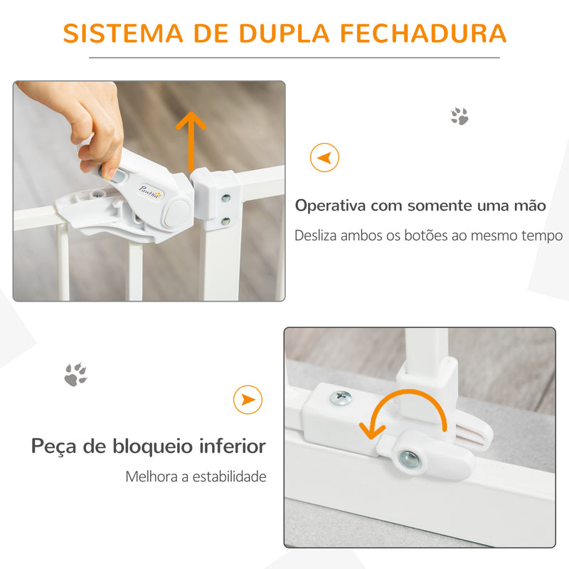 Barreira de Segurança para Cães Animais de Estimação 74-80cm para Escadas Portas e Corredor com Porta com Fechamento Automático e Sistema de Duplo Bloqueio Altura 76,2cm Branco