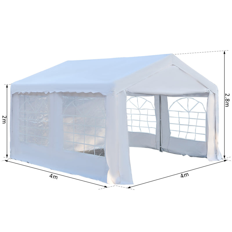 Tenda para Festas 400x400x280cm para Exterior Campismo Casamentos com 4 Janelas e 2 Portas Branco