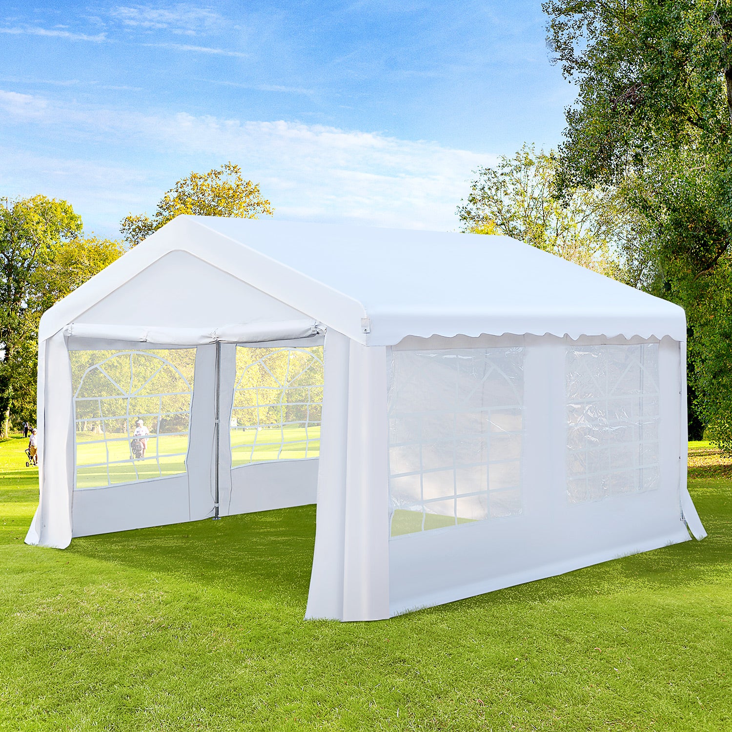 Tenda para Festas 400x400x280cm para Exterior Campismo Casamentos com 4 Janelas e 2 Portas Branco