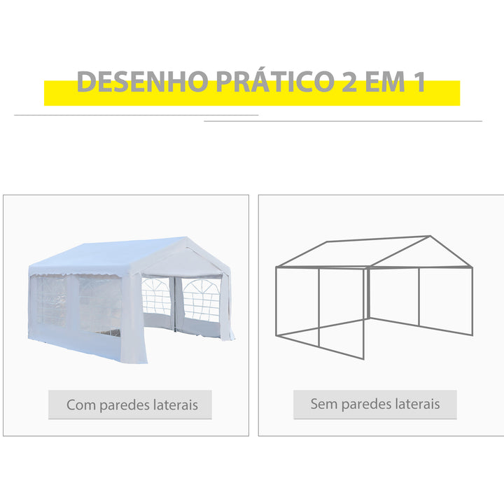 Tenda para Festas 400x400x280cm para Exterior Campismo Casamentos com 4 Janelas e 2 Portas Branco
