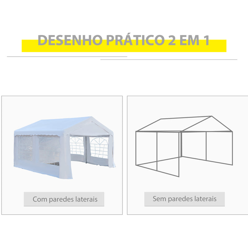 Tenda para Festas 400x400x280cm para Exterior Campismo Casamentos com 4 Janelas e 2 Portas Branco