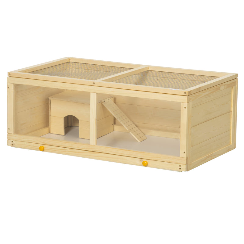 Gaiola para Hamster de Madeira 100x58x38cm Casa para Roedores com Tampa Abatível Painel de Acrílico Bandeja Amovível e Casa para Coelhos Chinchilas Madeira