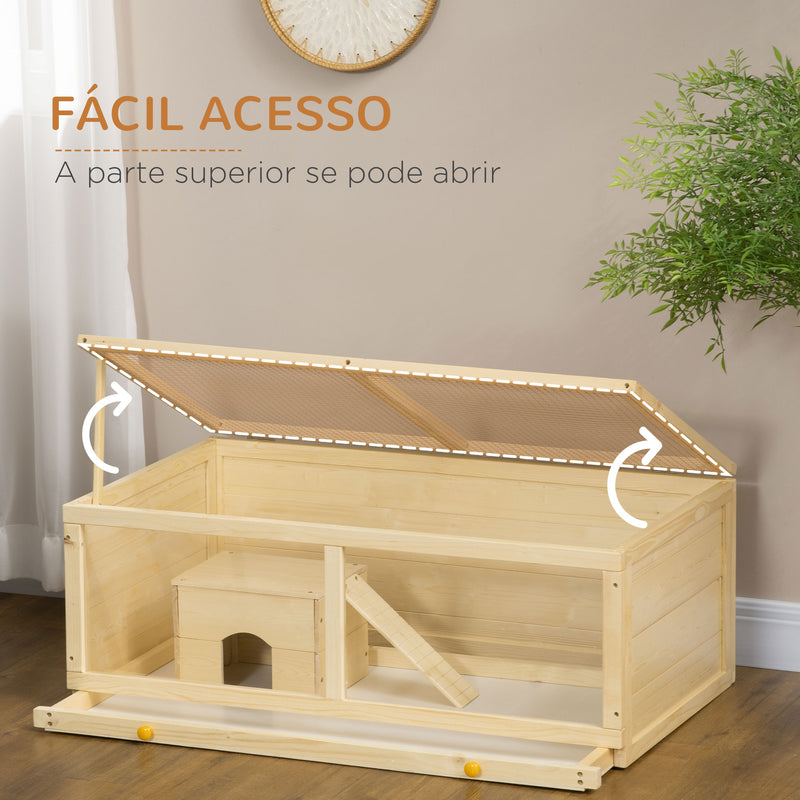 Gaiola para Hamster de Madeira 100x58x38cm Casa para Roedores com Tampa Abatível Painel de Acrílico Bandeja Amovível e Casa para Coelhos Chinchilas Madeira