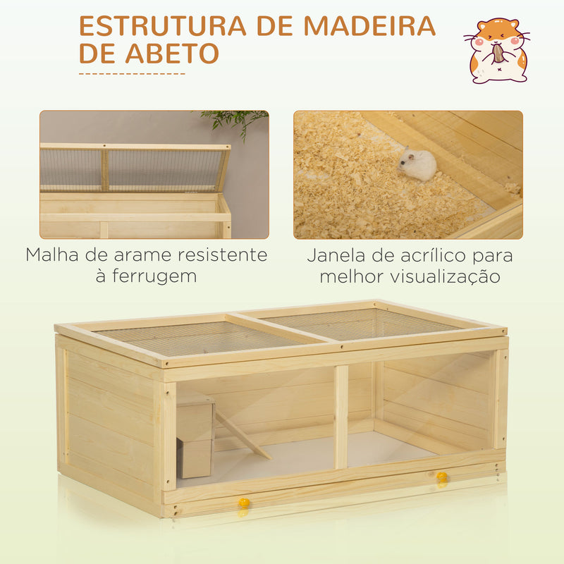 Gaiola para Hamster de Madeira 100x58x38cm Casa para Roedores com Tampa Abatível Painel de Acrílico Bandeja Amovível e Casa para Coelhos Chinchilas Madeira