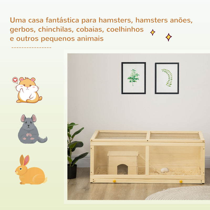 Gaiola para Hamster de Madeira 100x58x38cm Casa para Roedores com Tampa Abatível Painel de Acrílico Bandeja Amovível e Casa para Coelhos Chinchilas Madeira