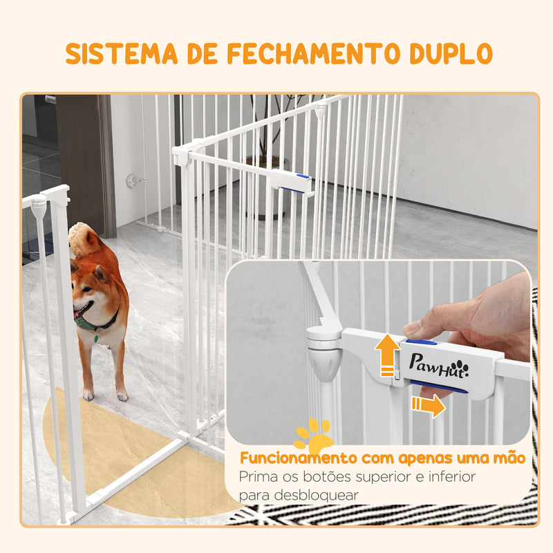 Parque para Cães de 8 Painéis 64x90 cm Parque para Animais de Estimação Dobrável de Aço com Duplo Travamento Função de Bloqueio e Formato Modular Branco