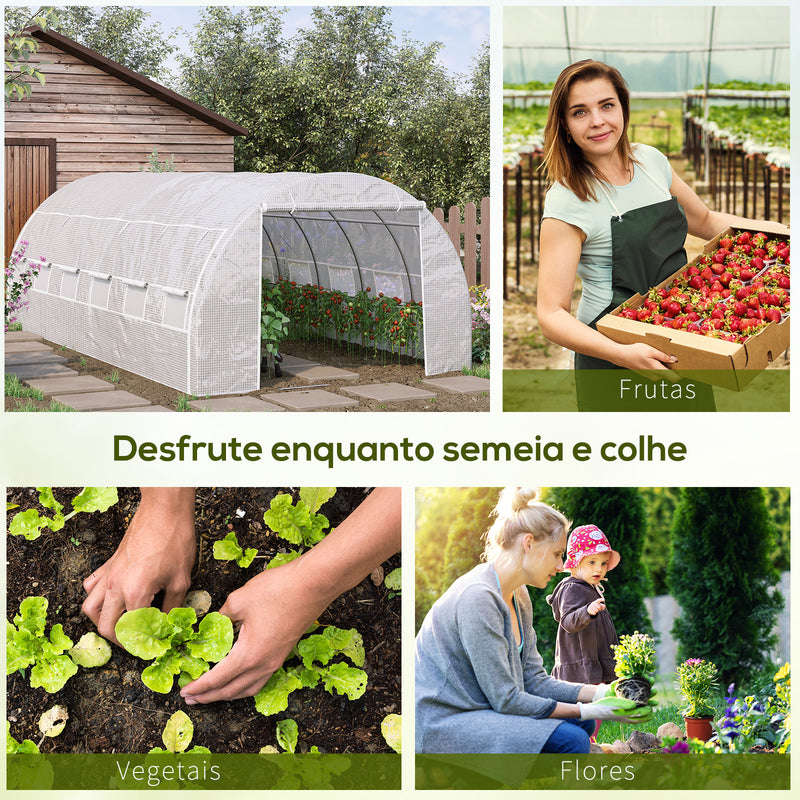 Estufa Tipo Túnel de Jardim 6x3x2m com Porta Enrolável 12 Janelas Cobertura de PE 140g/m² e Metal Galvanizado para Cultivos de Plantas Verduras Branco