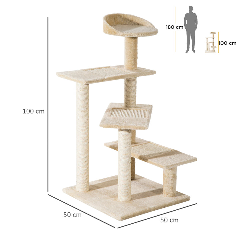 Árvore arranhador para gato com poste cama plataforma com cobertor veludo de sisal 50x50x100cm bege