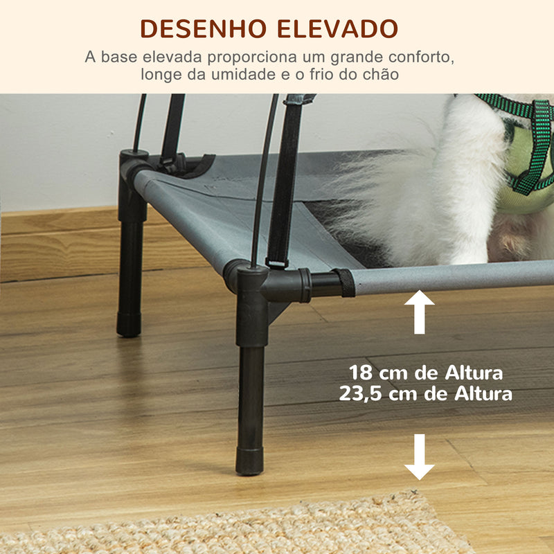 Cama Elevada para Animais de Estimação Portátil com Toldo Amovível Tecido Respirável para Interior e Exterior 61x46x62 cm Cinza