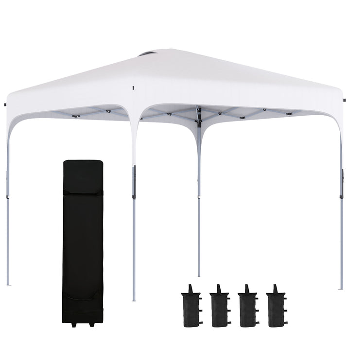 Tenda Dobrável 2,5x2,5x2,68cm Tenda de Jardim com Proteção UV 50+ Altura Ajustável com 4 Bolsas de Areia e Bolsa de Transporte para Acampamento Festas Pátio Branco