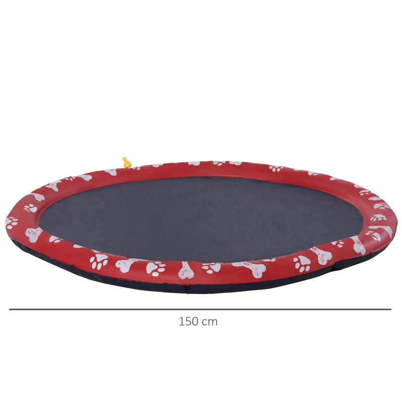 Splash Pad 150 cm Tapete Aquático para Animais de Estimação com Pulverizador de Água Piscina Portátil para Cães Vermelho