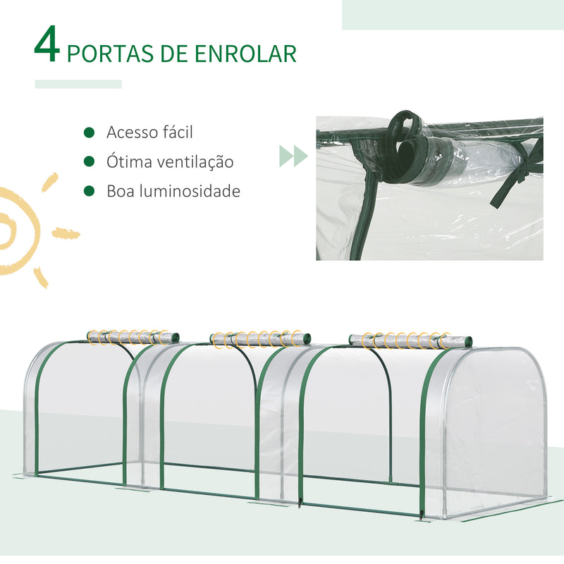 Estufa 295x100x80 cm para Jardim Varanda Estufa Pequena para Cultivo de Plantas com 3 Janelas Estrutura de Aço e PVC Transparente e Verde