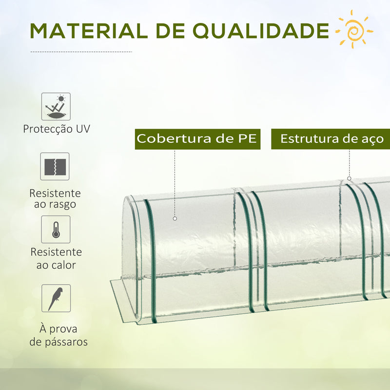 Estufa 295x100x80 cm para Jardim Varanda Estufa Pequena para Cultivo de Plantas com 3 Janelas Estrutura de Aço e PVC Transparente e Verde