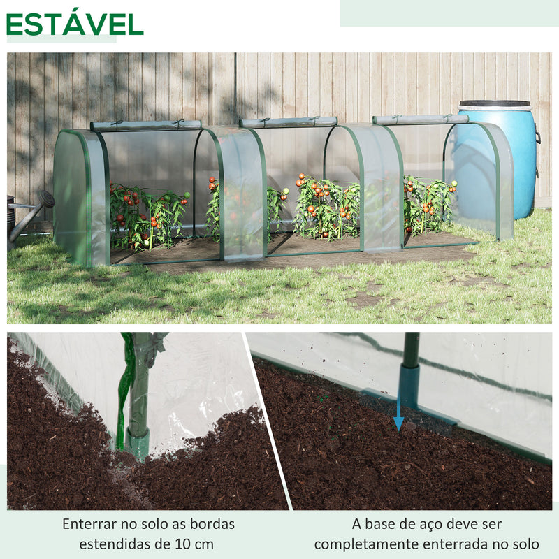 Estufa 295x100x80 cm para Jardim Varanda Estufa Pequena para Cultivo de Plantas com 3 Janelas Estrutura de Aço e PVC Transparente e Verde