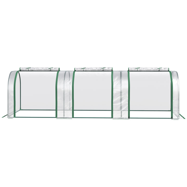 Estufa 295x100x80 cm para Jardim Varanda Estufa Pequena para Cultivo de Plantas com 3 Janelas Estrutura de Aço e PVC Transparente e Verde