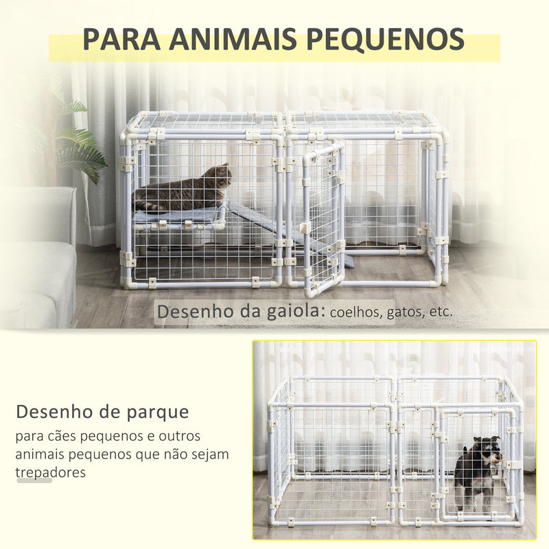 Gaiola Metálica para Animais de Estimação Gaiola para Coelhos com 9 Painéis com Trava e Escada para Cobaias Desenho DIY 68x68,2x2,5cm Branco