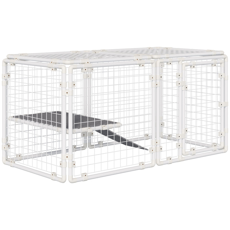 Gaiola Metálica para Animais de Estimação Gaiola para Coelhos com 9 Painéis com Trava e Escada para Cobaias Desenho DIY 68x68,2x2,5cm Branco