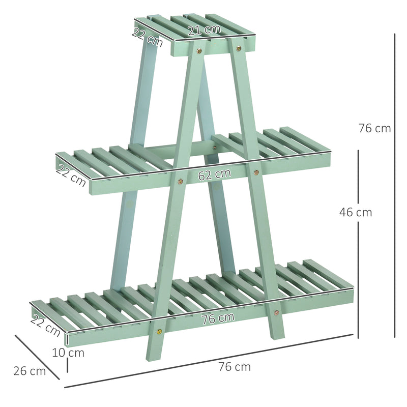 Suporte de Madeira para Plantas Suporte para Flores de 3 Níveis Prateleira Decorativa de Plantas para Interior Exterior 46x26x76cm Verde