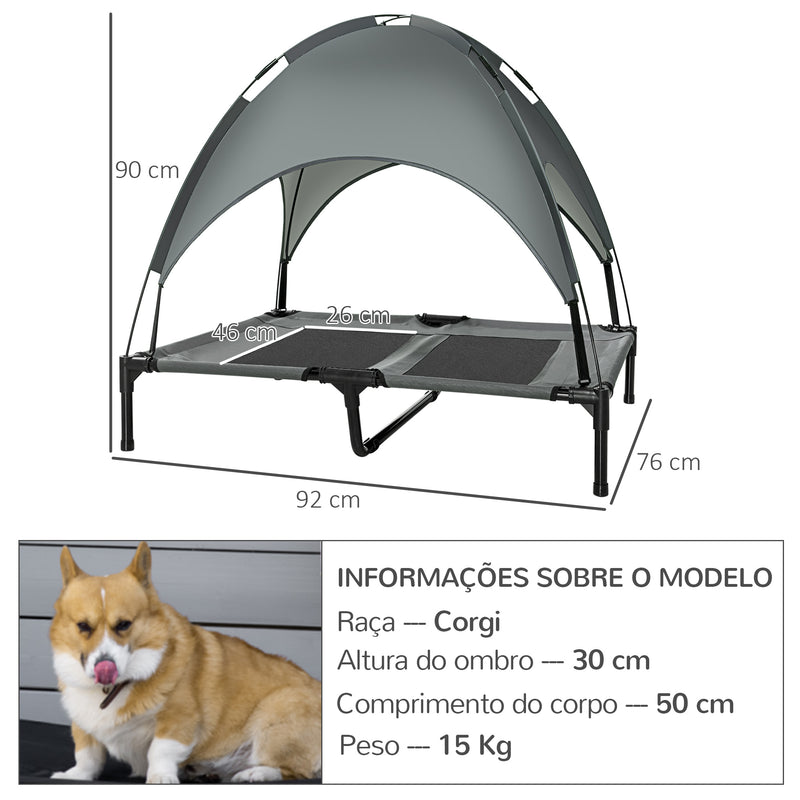 PawHut Cama elevada para animais de estimação com toldo Portátil e removível tecido respirável 92x76x90 cm cinza